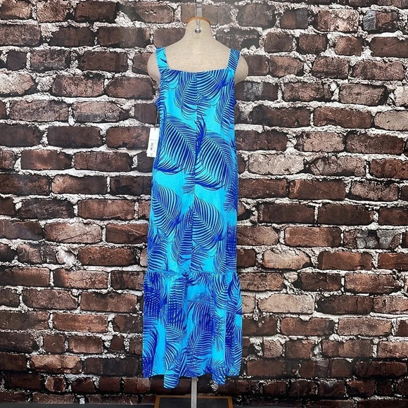Liz Claiborne Dress NWT Maxi Hawaiian Linen Sleeveless Panel Blue Size Medium - Picture 11 of 17